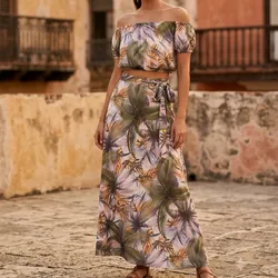 Juego de Saya y Blusa estampado verde