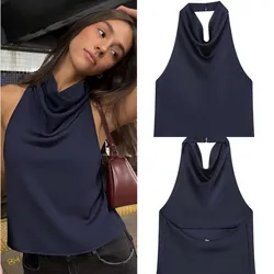 Blusa satinada azul real