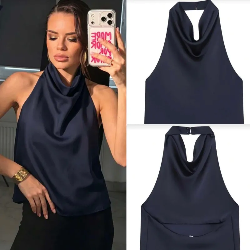 Blusa satinada azul real