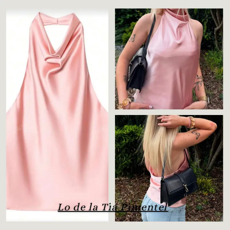 Blusa satinada cuello rosada 