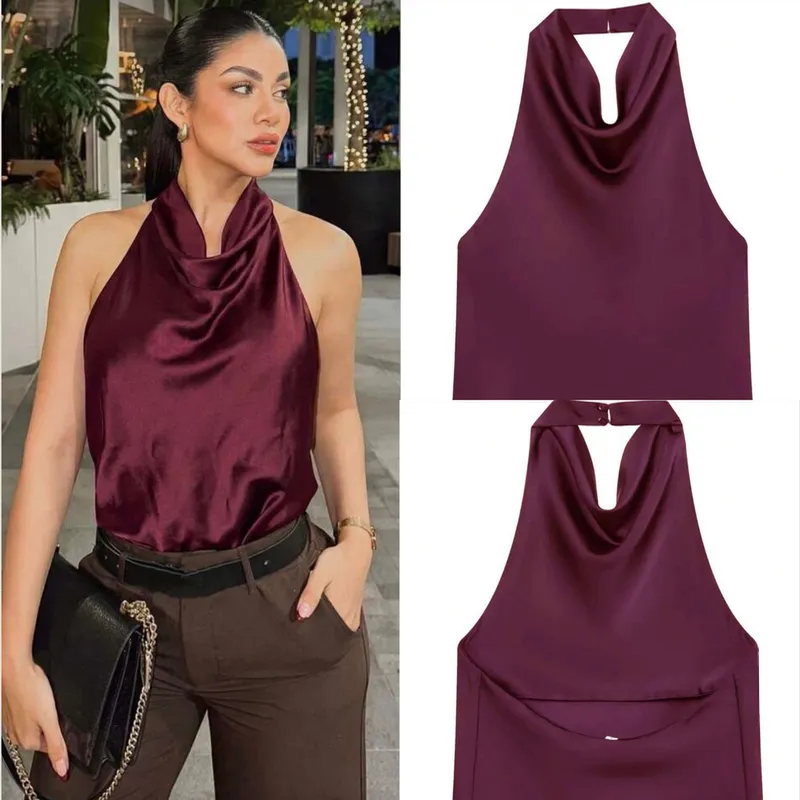 Blusa satinada rojo vino