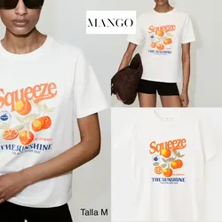 Mango camiseta algodón estampada