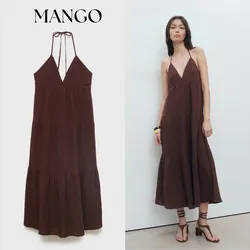 Mango vestido algodón escote pico