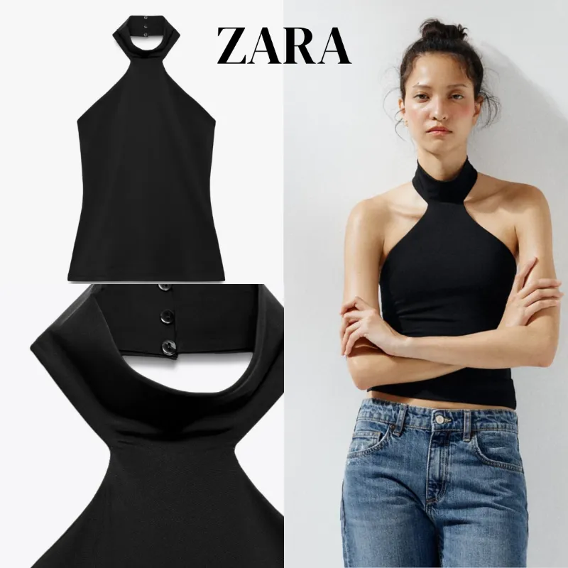 Polyamide halter top black 