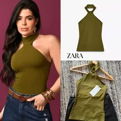 ZARA Polyamide halter top verde
