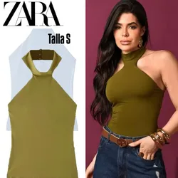 ZARA Polyamide halter top verde