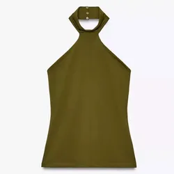 ZARA Polyamide halter top verde