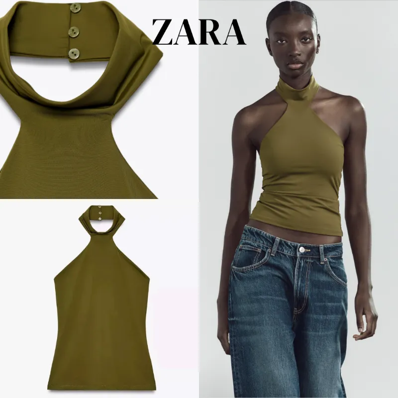 Polyamide halter top verde