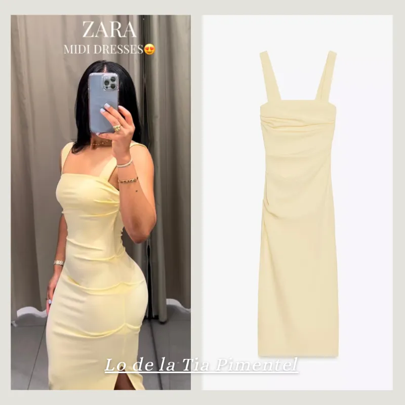 Vestido midi pliegues amarillo