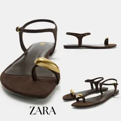 Zara sandalias marrón detalle metálico