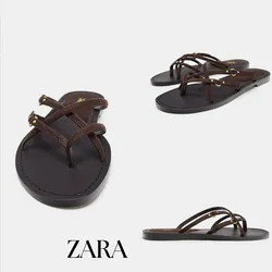 Zara sandalias marrón planas tiras