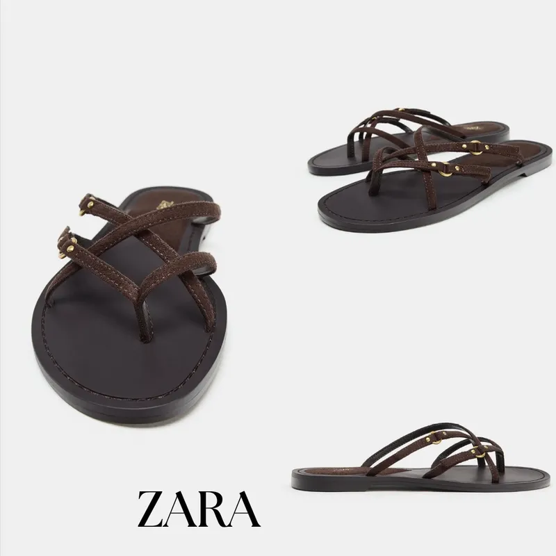 Zara sandalias marrón planas tiras