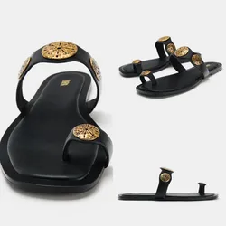 Zara sandalias planas detalles dorados