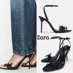 Zara tacones negro fino con lazo
