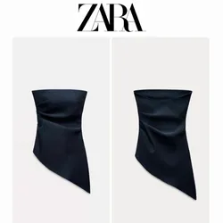 Zara top azul oscuro curvé 