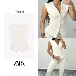 ZARA Top blanco chaleco interlock 