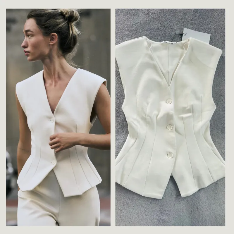 ZARA Top blanco chaleco interlock 