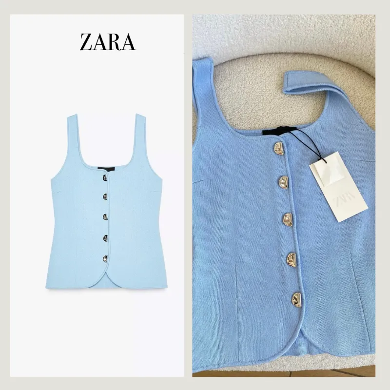 ZARA top corsé azul claro punto lindo 