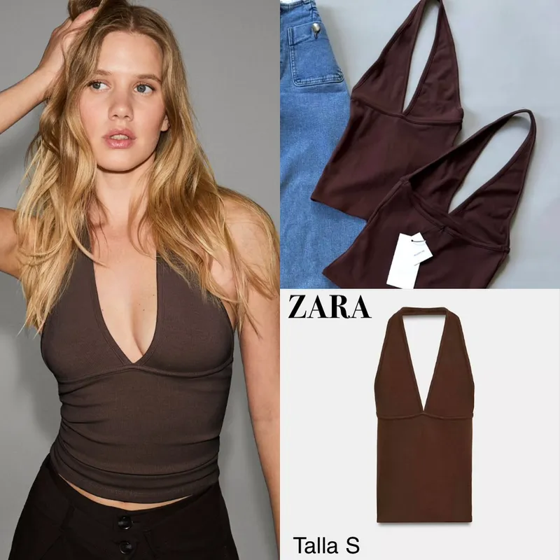 Zara top halter marrón