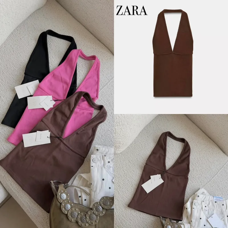 Zara top halter marrón