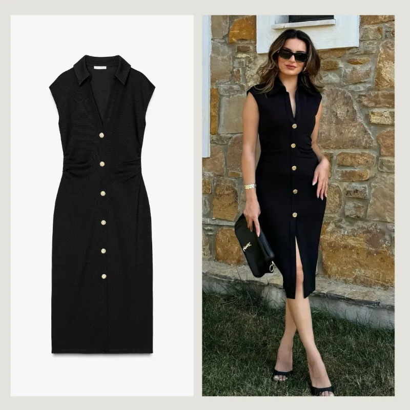 ZARA vestido camisero piqué 