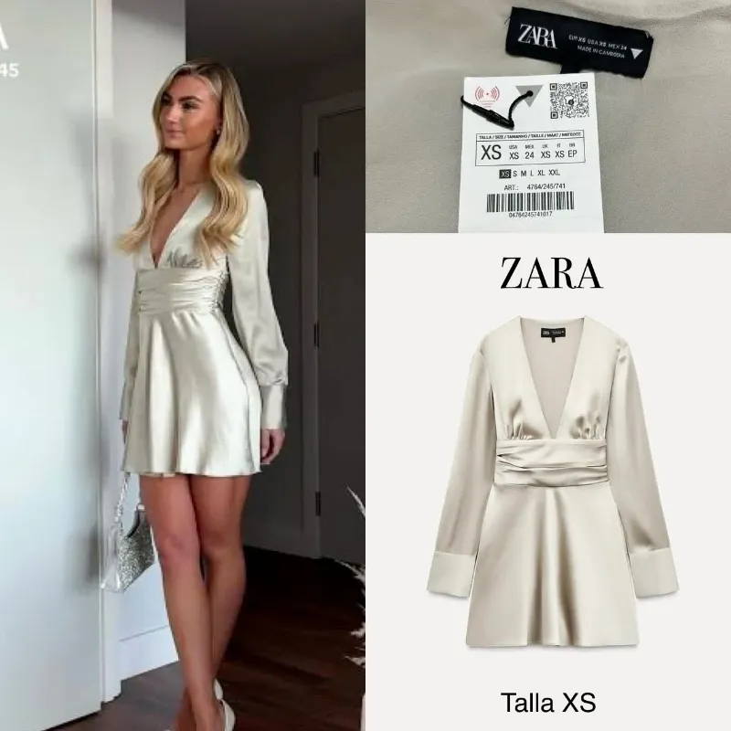 Zara Vestido satinado cinta curve 
