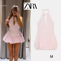 Zara vestido corto popelin halter