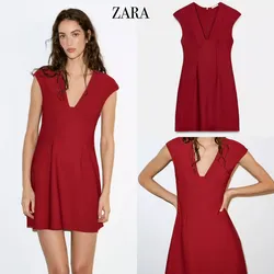 Zara vestido escote pico crepe