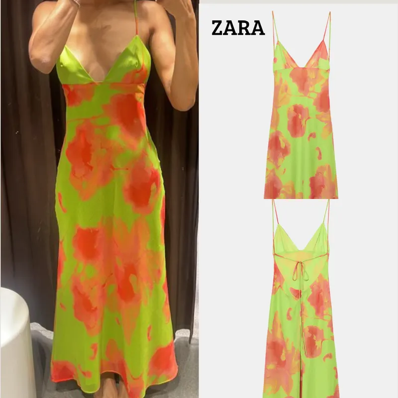 Zara vestido estampado con escote y espalda descubierta