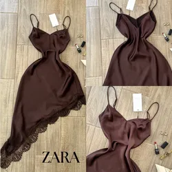 Zara vestido marrón encaje