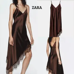 Zara vestido marrón encaje