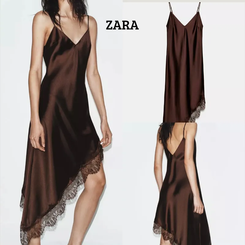 Zara vestido marrón encaje