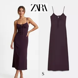 Zara vestido midi fluidos marrón