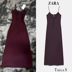 Zara vestido midi fluidos marrón
