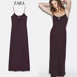 Zara vestido midi fluidos marrón