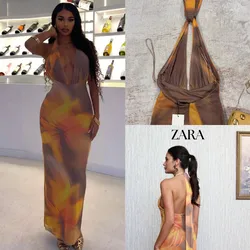 ZARA Vestido midi halter estampado