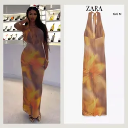 ZARA Vestido midi halter estampado