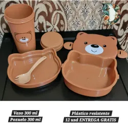 Luncheras con divisiones,  cubiertos y vaso con tapa