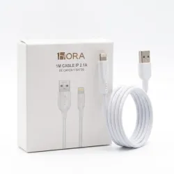 Cable USB a IP 1 Metro 2.1A Blanco – 1Hora CAB238 Color Blanco