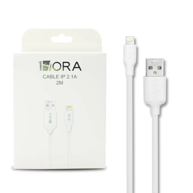Cable USB a IP 1 Metro 2.1A Blanco – 1Hora CAB238 Color Blanco