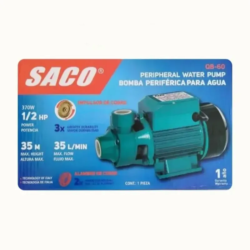BOMBA DE AGUA PERIFÉRICA SACO 1/2 HP 35 MTS 35 L/MIN