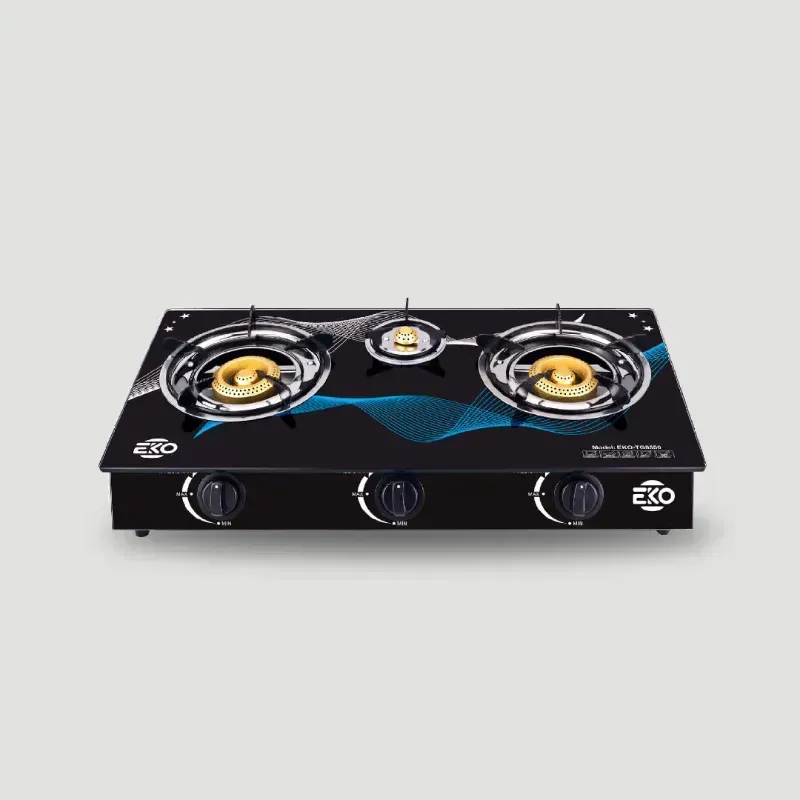 COCINA DE GAS VIDRIO TEMPLADO EKO 3 HORNILLAS
