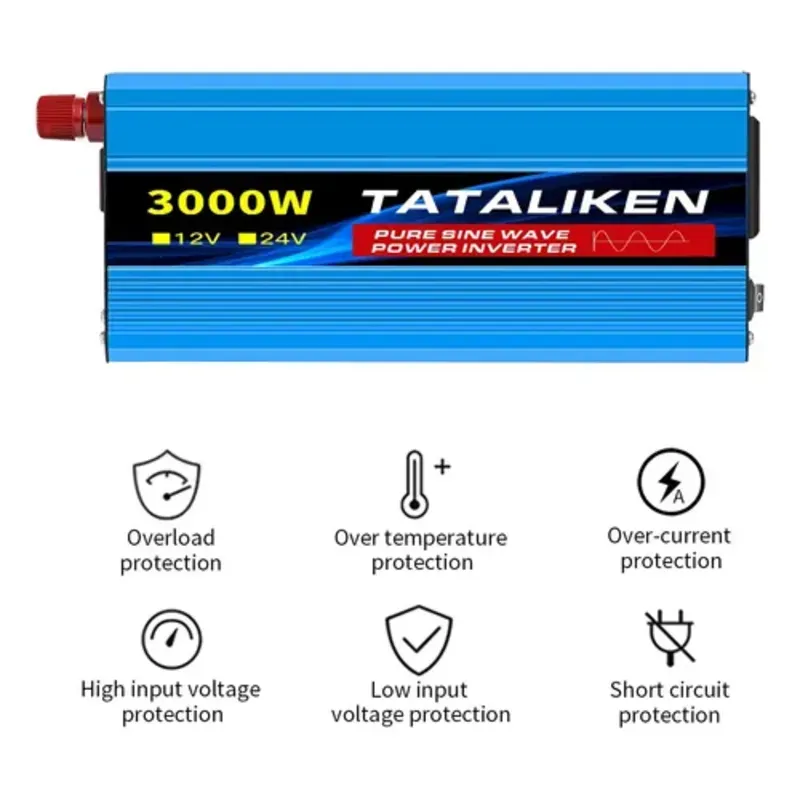 INVERSOR DE ONDA PURA 3000W + CARGADOR 12V - 110V
