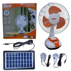 VENTILADOR RECARGABLE DE MESA SACO 12" + PANEL SOLAR