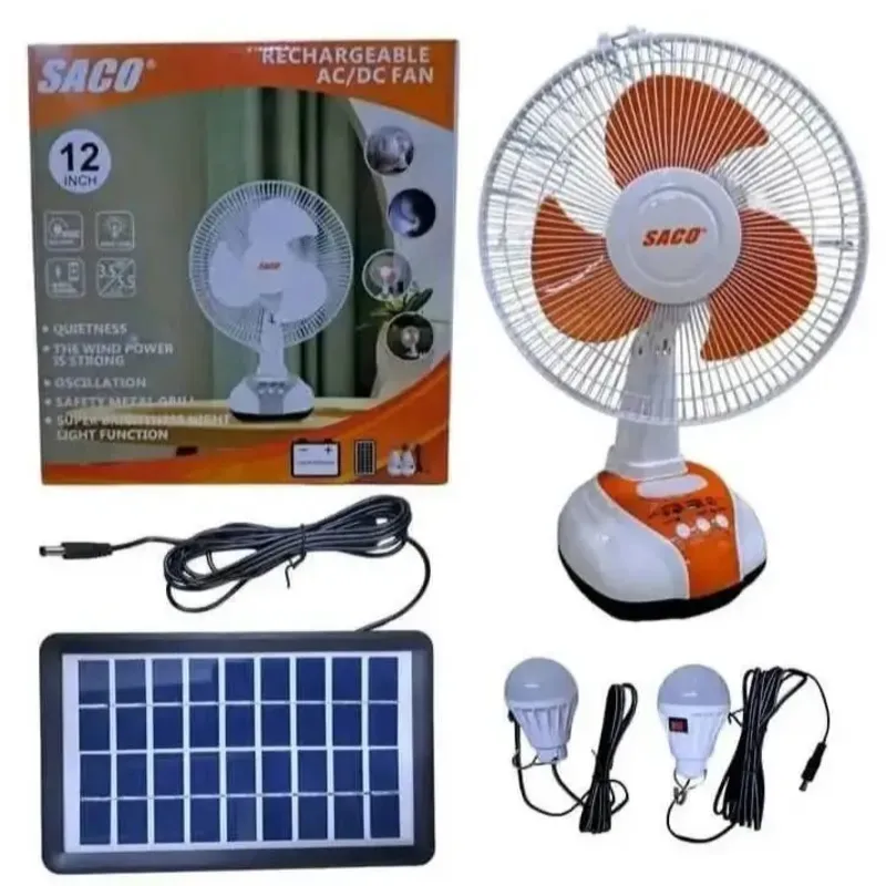VENTILADOR RECARGABLE DE MESA SACO 12" + PANEL SOLAR
