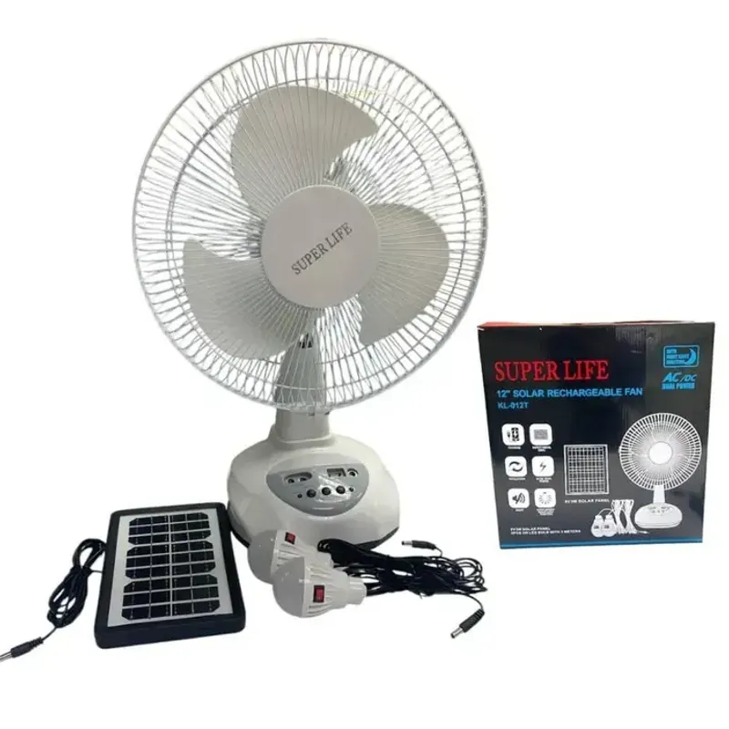 VENTILADOR RECARGABLE DE MESA SUPER LIFE 12" + PANEL SOLAR 