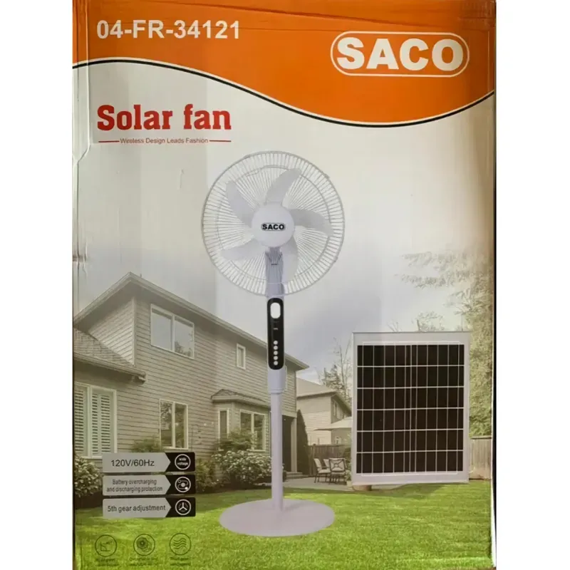 VENTILADOR RECARGABLE DE PEDESTAL SACO 16" + PANEL SOLAR