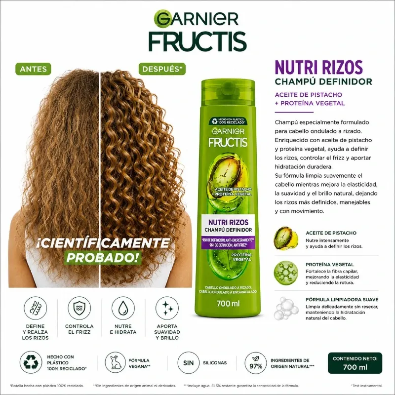 Garnier Fructis Nutri Rizos Champú Definidor