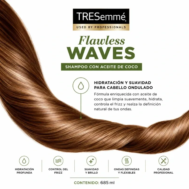 TRESemmé Flawless Waves Shampoo con Aceite de Coco