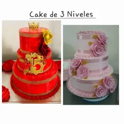 Cake de 3 niveles (relleno crema de chocolate,guayaba o dulce de leche) a su elección 